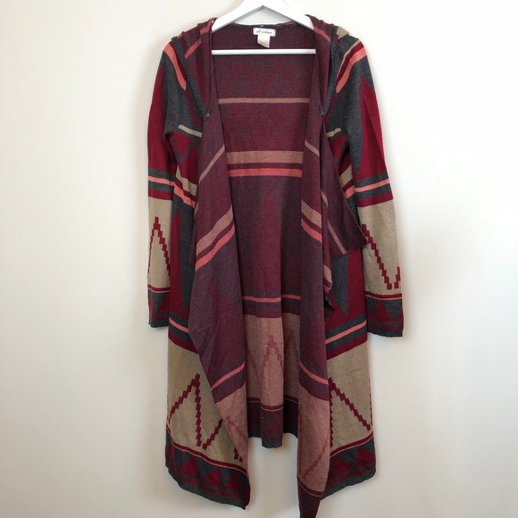 Self Esteem Sweaters - Aztec Print Long Hooded Duster Cardigan